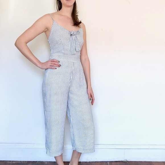blue and white striped jumpsuit